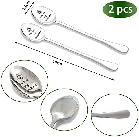 WOSO Coffee Spoons, 2 Pack Latte Spoons for Couple Gift, Engraved Tea Spoons, Long Handle Ice Cream Spoon, Couple Gifts for Him and Her on Wedding Anniversary Valentines Day Christmas