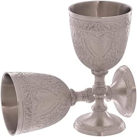 Vintage Chalice Goblet Communion Cup, Gold Plated Brass Chalice, Renaissance Medieval Royal Wine Goblet of King Arthur, Roman Chalice Cup, Christmas & Wedding Chalice Gift (Pewter Finish), 1 pc