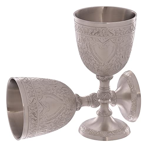 Vintage Chalice Goblet Communion Cup, Gold Plated Brass Chalice, Renaissance Medieval Royal Wine Goblet Of King Arthur, Roman Chalice Cup, Christmas & Wedding Chalice Gift (Pewter Finish), 1 Pc #TOP2