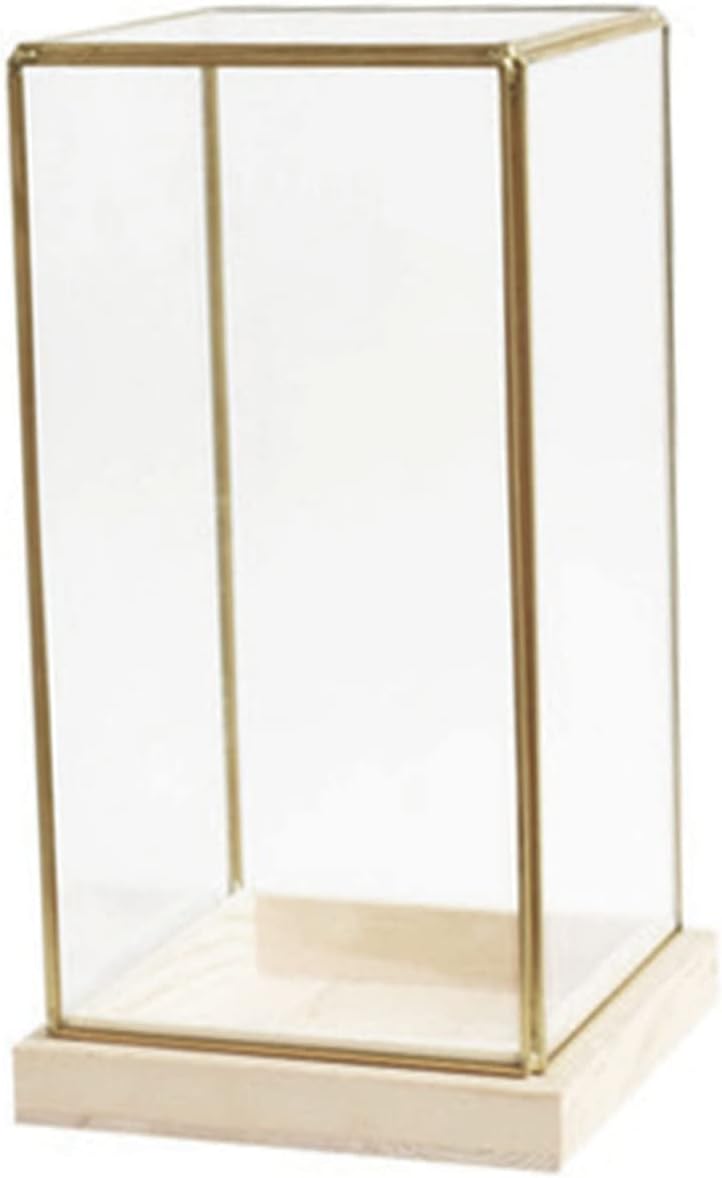 VICASKY Nordic Brass Glass Display Case Antique Model Storage Box for Home Decor Vintage Figurine Holder Lid for Jewelry and Collectibles