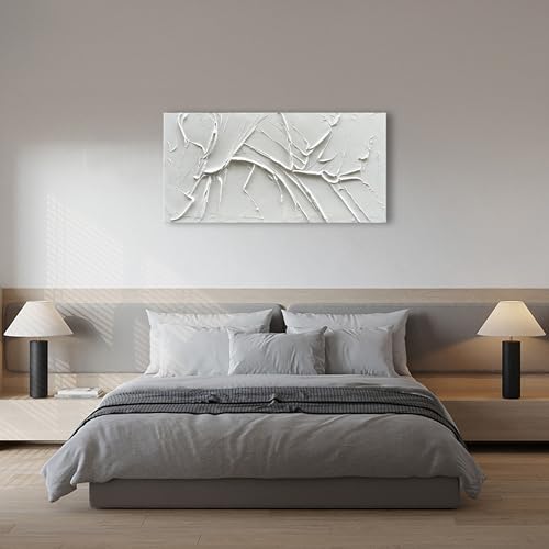 Nankai Hand-Painted Thick Texture White Minimalist Oil Painting 24X48 Inches Contemporary Abstract Art Oil Painting, Home, Office Wall Decoration Art thumb #5