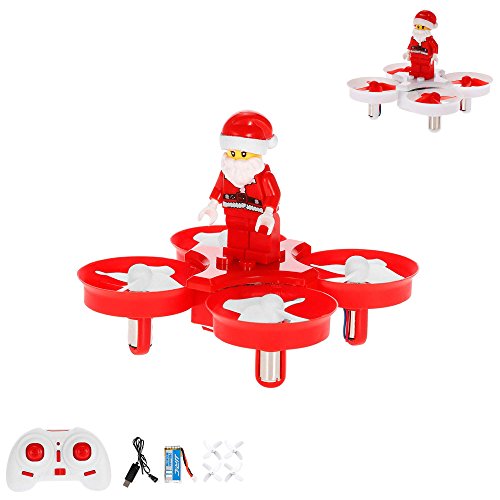 RC-ferngesteuerte 4 Kanal-Mini-Drohne, Quadcopter mit Musik, 3D-Flip, Rückholfunktion, Headless-Mode, Spielzeug UFO-Drone mit wunderschöner LED und Baustein-Figur, Quadrocopter f. Kinder u. Erwachsene