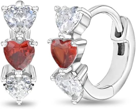 In Season Jewelry Heart Cubic Zirconia Huggie Girls Hoop Earrings for Kids - 925 Sterling Silver Little Girl Hoop Earrings - Hypoallergenic & Comfortable with Secure Latch Closure