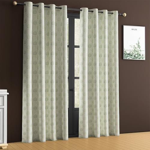 Image of Yellow Weaves 2 Pcs Jacquard Tree Eyelet Long Door Curtain - Perfect for Home, Office, Bedroom, Living Room & Balcony - 9 Feet (Pastel Green)