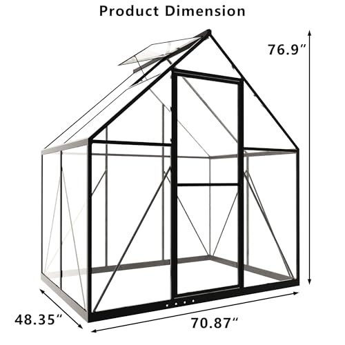 HOOYEAH 6 x 4 FT Polycarbonate Greenhouse, Winter Greenhouses for Outdoors,Outdoor Greenhouse with Roof Air Vent, Heavy Duty Walk-in Aluminum Green House for Outside Garden Backyard