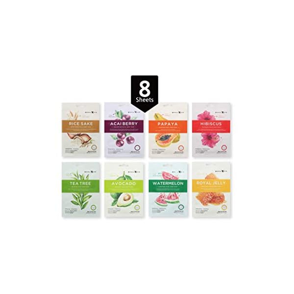 BeauKON Korean Facial Sheet Mask, Moisturizing, Age-Defying, Soothing, Hydrating, Brightening, Nourishing, Tightening, Relaxing - 8 Count (Pack of 1)