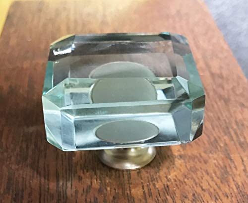Shabby Restore Square Turquoise Glass Kitchen Cabinet Pulls, Dresser Knobs With Brushed Nickel Hardware - Pack Of 10 #TOP3