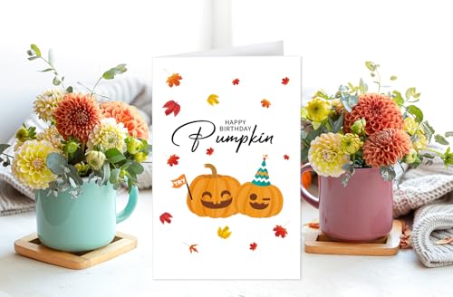 HEYINSHEN Biglietto di compleanno con zucca autunnale buon compleanno zucca biglietto del Ringraziamento biglietti di auguri di compleanno con busta carino autunno Ringraziamento biglietto regalo di