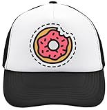 Functon+ Pink Tasty Doughnut with A Bite Mark Mesh Back Trucker Cap Adjustable Snapback Hat Casu White, Black, osz