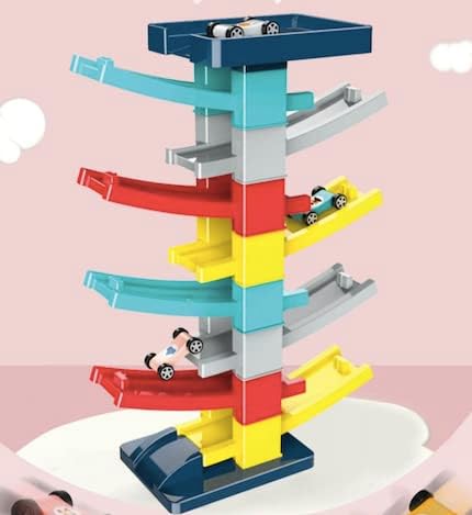 Montessori Toy for childrens, Gliding ramp race track toy and cars with 10 levels and 10 cars for Boys ang girls