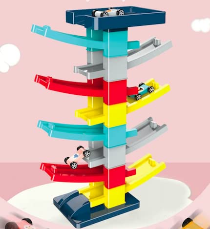 Montessori Toy for childrens, Gliding ramp race track toy and cars with 10 levels and 10 cars for Boys ang girls