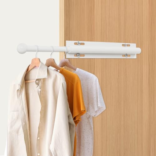 Luvenia Valet Rod,Adjustable Closet Rod 12in Heavy Duty Stainless Steel,Closet Rods For Hanging Clothes Retractable Slide Out Valet Rod For Closet Pull Out For Closet, Laundry Room, Bedroom(White)