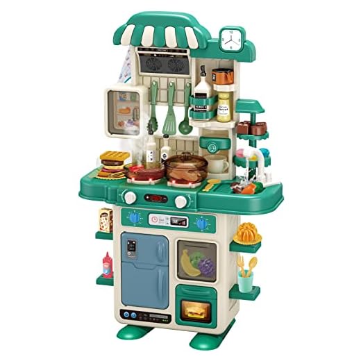 Deejoy Kitchen Playset,48Pcs Play Kitchen Set for Boys and Girls, Kitchen Toys with Realistic Lights&Sounds, Simulation of Spray and Play Sink, Pretend Play Food Toys with Toddler