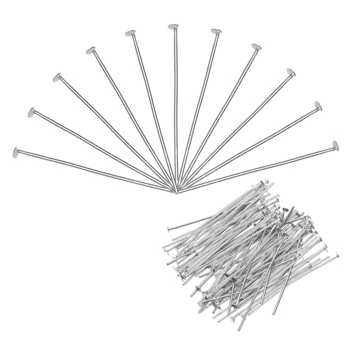 MECCANIXITY 1500Pcs White Iron Flat Head Pins 40mm 21 Gauge/0.7mm Eye Pins for Jewelry Making Findings DIY Craft Necklaces Bracelets Earrings Head Pins