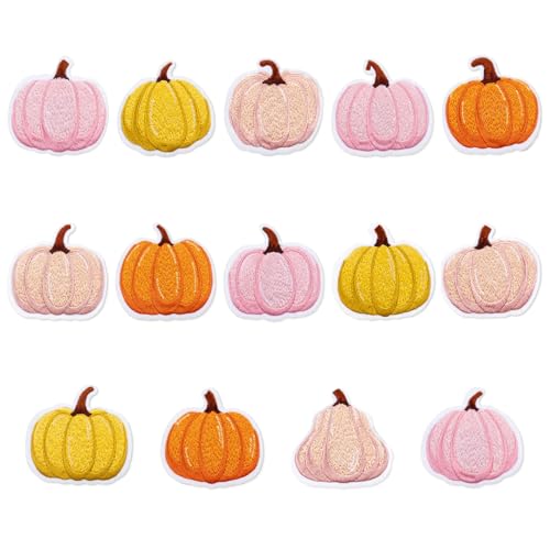 JarThenaAMCS 14Pcs Fall Iron-On Sew-On Patch Pink Orange Pumpkin Heat Transfer Iron Patches Embroidered Cloth Patches Iron on Patterns for Autumn Harvest Thanksgiving Halloween DIY Crafts