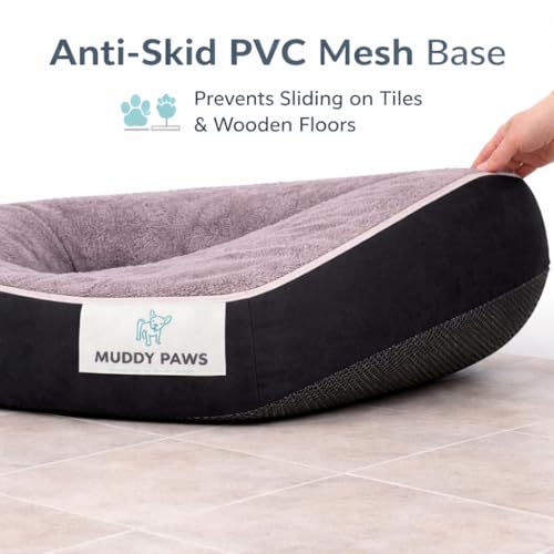Image of MUDDY PAWS Reversible Sofa Style Dog Bed - XL (76 x 61 x 22 cm) - Plush Fur Surface, Removable Cushion & Anti-Skid Base - Black & Brown