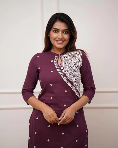 Image of FABNEX Kurta Set for Women | Women Kurta Pant Set |Cotton Blend Embroidered Regular Women Kurti Set (K-34-38)