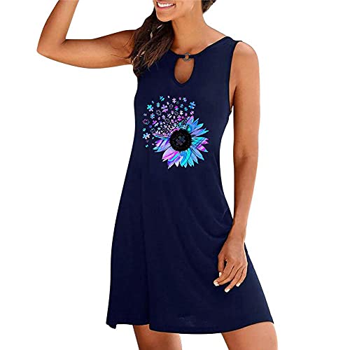 Vestido de verano para mujer, estilo bohemio, sin mangas, con dobladillo suelto, con tirantes., Azul 1, XL Cover