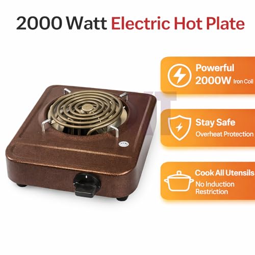 Image of DRUMSTONE (2026 Brings LPG solution With 5 Years Warranty) 2000W Electric Hot Plate Cooktop | Portable Single Burner Stove | LPG Gas Alternative | Works with All Utensils | Fast Heating Coil