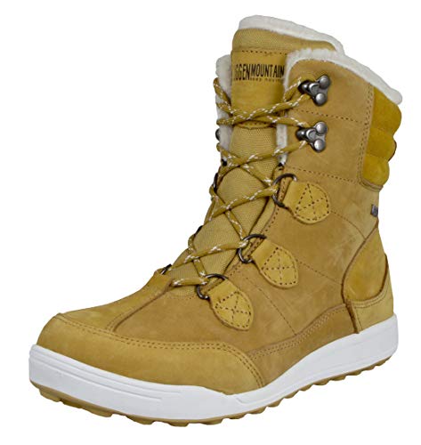GUGGEN Mountain HPC57 Damen Fellstiefel gefüttert mit echter Lammwolle und Synthetik Winterstiefel Winterschuhe Echtleder Leder Stiefel wasserdicht mit Membran Braun, EU 42
