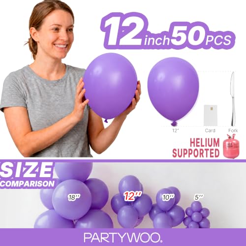 Image of PartyWoo Purple Balloons 50pcs Latex Helium Balloons 12 Inch | Birthday Baby Shower Anniversary Engagement Wedding Princess Bachelorette Bridal Party Decorations Purple-Y15