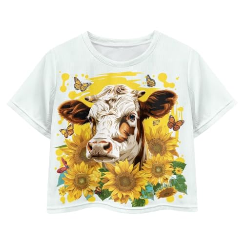 Image of 4th of July Shirt for Girls 7-8 Years US Flag Crop Tops Kids Outfit Independent Day Graphic Tee-