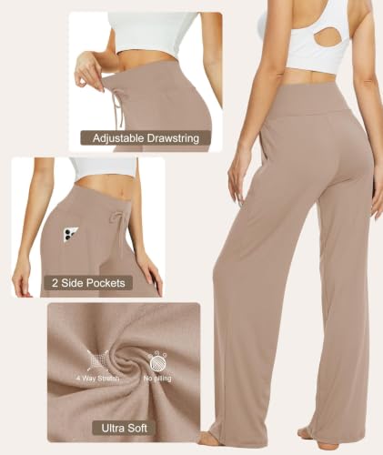 Image of TNNZEET 3 Pack Women's Wide Leg Pants with Pockets - Casual Loose Yoga Trouser Pants Sweatpants Palazzo Lounge Pajama Pants