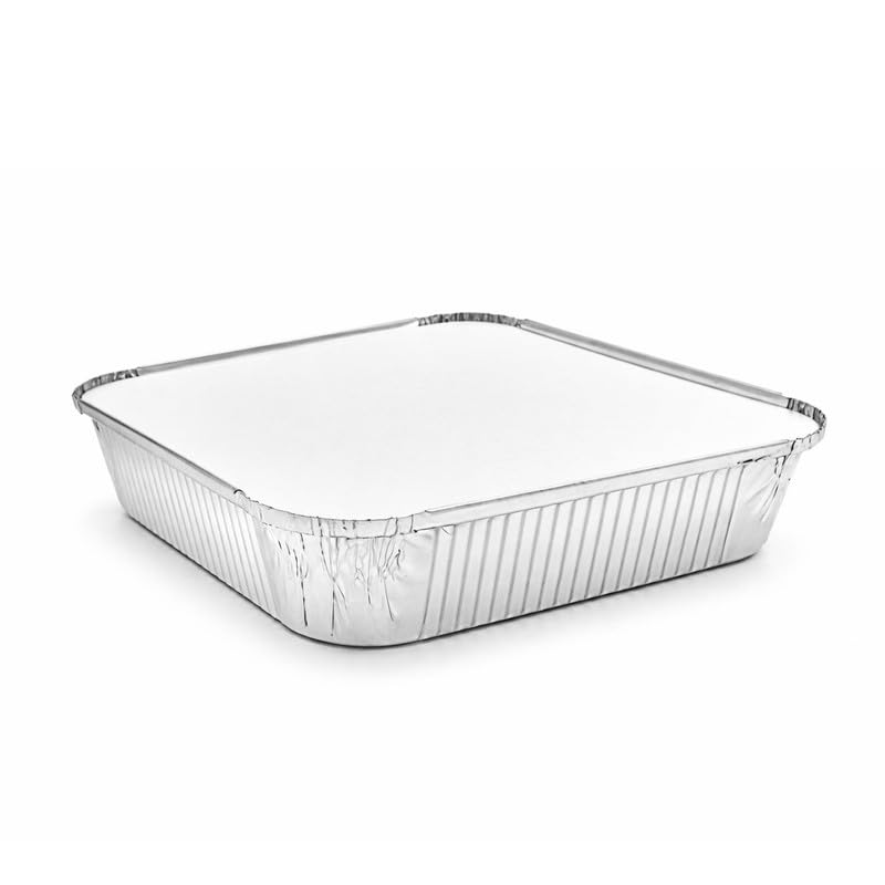 Ayn Al Madina 100 Heavy Duty Aluminum Foil Food Storage Containers with Lids, 2100ML - 9x9x2 (23.9 x 23.9 x 5cm), Mini Loaf Pans, Oven Trays - Food Container for Meal Prep & Takeaway — image 1