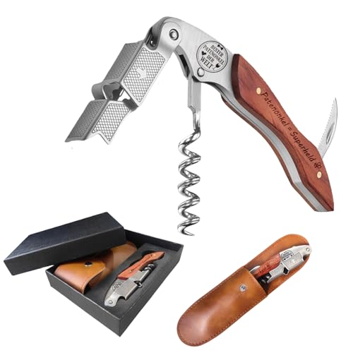 Duoduobear Geschenk für Patenonkel,Geschenk Geburtstag Paten,Kellnermesser -Flaschenöffner aus Olivenholz Edelstahl,Gravur individualisierte Geschenke.