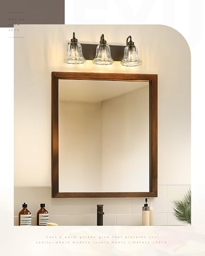 Image of zeyu 22 Inch Bronze Vanity Lights, Farmhouse Wall Sconce Lighting, 3 Light Bathroom Mirror Wall Light, Oil Rubbed Bronze Finish with Clear Striped Glass, ZJX117B-3W ORB