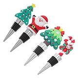 Mikinona 4 Stück Teiliges Edelstahl Flaschenverschluss mit Weihnachtsmann Tannenbaum Schneeflocke...