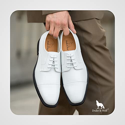 Drake & Wolf Handmade Mens Oxford Shoes - Mens Dress Shoes - Classic Manmade Microfiber Leather Oxfords For Men Casual Dress Shoes - Comfortable Lace-Up Dress Shoes For Men - Formal Shoes White #TOP7