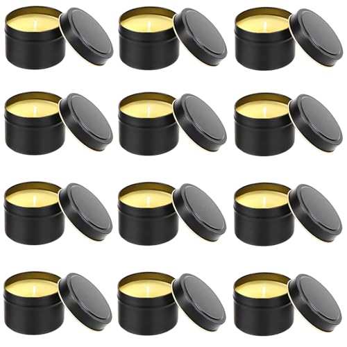 12 Stück Kerzendosen,120 ml Mini Candle Making Jars Schwarz, Leere Metalldosen Behälter mit Deckel für Leere Kerzenbehälter für Kerzen Selber Machen Set