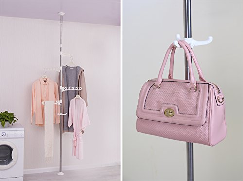 Baoyouni Telescopic Laundry Tension Pole Corner Clothes Hanging Drying Rack Floor To Ceiling Jacket Coat Hanger Garment Storage Organizer Stand Space Saving With Adjustable Arms - Ivory #TOP2