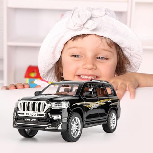 Image of New 1:24 Prado Diecast Alloy Metal Pull Back Car with Openable Doors Music Sound and Light Vehicle Toy Car for Kids Boys (White)