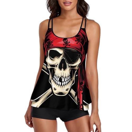 Tankini tête de mort rouge et sa robe de plage pour vos vacances