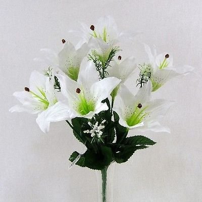 Floral Supplies White 7 Head Wedding Lily Artificial Flower Bush Weddings, Graves & Homes (136)