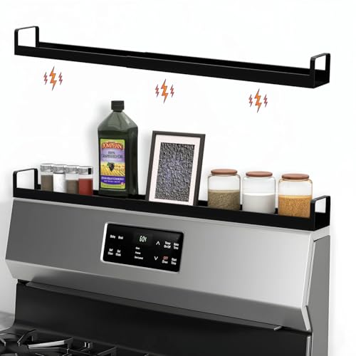 Magnetic Stove Shelf – Black Stainless Steel Kitchen Organizer for Spices & Oils – No Installation Needed, Strong Magnetic Mount, Heat-Resistant