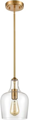 Miniatura 7 de JEENKAE Modern Brass Glass Kitchen Pendant Lighting Rod-Hung Gold Pendant Light, 1-Light-1
