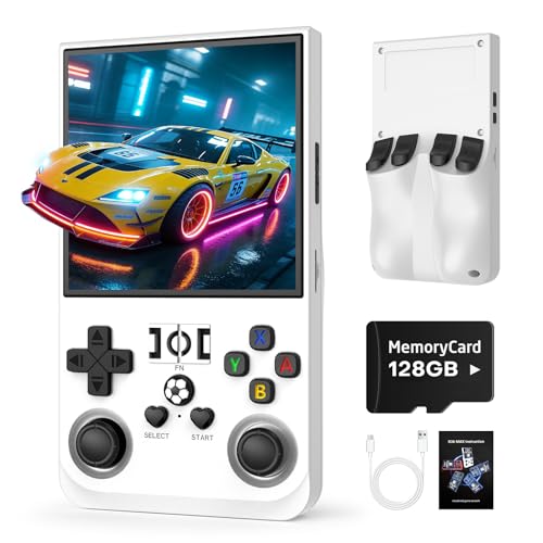 Image of R36MAX Retro Handheld Game Console, 128GB Retro Gaming Console with 4.0 Inch Screen, Portable Video Game Consoles with 4000mAh Battery and Multiple Emulators (128GB-White)