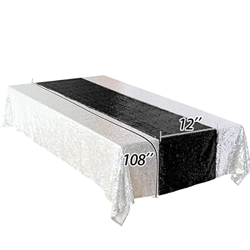 HMQIANG 10 Pack Black Sequin Table Runner 12x108 inch Shiny Metallic Sequin Table Linens Runner Party Decor Black Glitter Party Supplies Fabric for Halloween Baby Shower Holiday Celebration by HMQIANG - Image 5