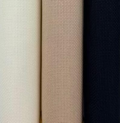 Image of KCS 3 pc of 15 inch x 18 inch(38cmx45cm) Counted Cross Stitch Cotton Aida Cloth Needlework Rolled Fabric Box,16CT,Antique White+Khaki+Black