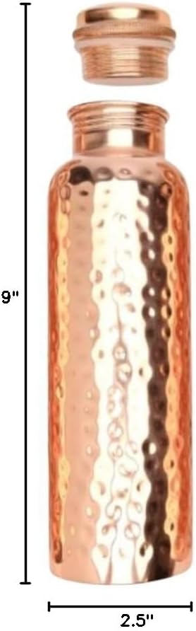 jewellary hub Ayurvedic Hammered Pure Copper Water Bottle, 34 ounces, perfect for drinking with copper-hammered two glasses