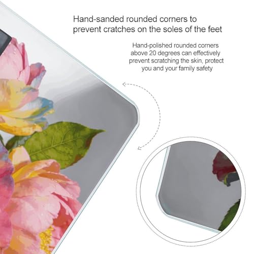 Báscula digital de baño color rosa con flores, hasta 180 kg miniatura 4