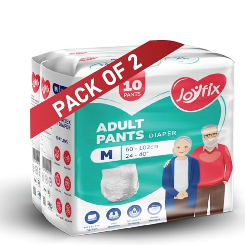 Image of JOYFIX Adult Diapers | Pant Style | Waist Size 60-102 cm (24 inch-40 inch) | Medium | Pack of 2 | Odour lock | Anti-Bacterial Absorbent - M (20 Pieces)