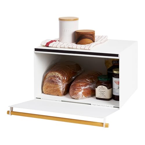 YAMAZAKI Home Modern Bread Box – Steel + Wood Countertop Bread Storage Container, Large White Bread Box for Kitchen Countertop, Space-Saving Bread Keeper, Easy Access Lid | Large bread box for kitchen countertops. Features an easy-access lid to keep bread fresh. Perfect for modern home storage.