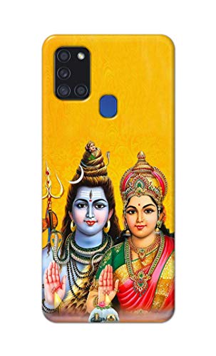 Image of PRINTFIDAA Lord Shiva Parvati Yellow Background Printed Designer Hard Back Case Cover for Samsung Galaxy A21S, SM-A217F / DS, SM-A217M / DS, SM-A217F / DSN -(SS) MVN1008