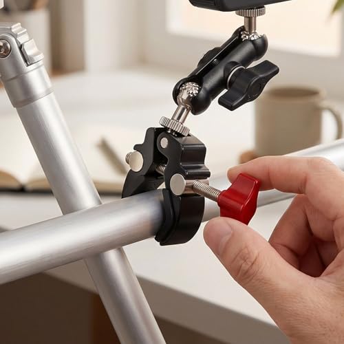 Fabater Adapter Magicznego Ramienia z podwójną głowicą kulową, Uchwyt Zaciskowy Kamery ze Stopu Aluminium, Obrotowe rami