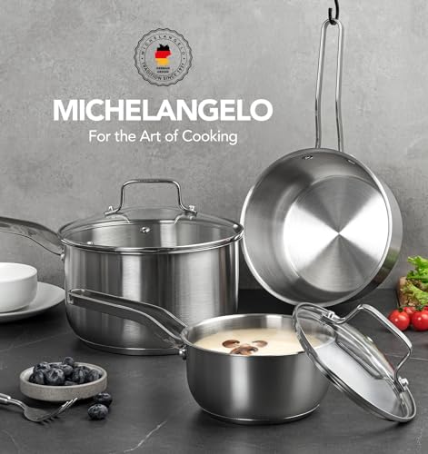 MICHELANGELO Stainless Steel Pots Set - 1QT & 2QT & 3QT Stainless Steel Sauce Pan with Lid, Induction Saucepan Set, Small Pots for Cooking - 6 Pcs by MICHELANGELO - Image 7
