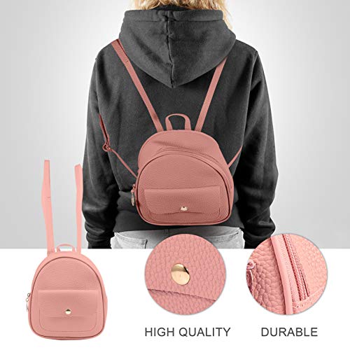 Mochila pequena de couro sintético Valicclud de mochila feminina chique, casual, com zíper, mini bol